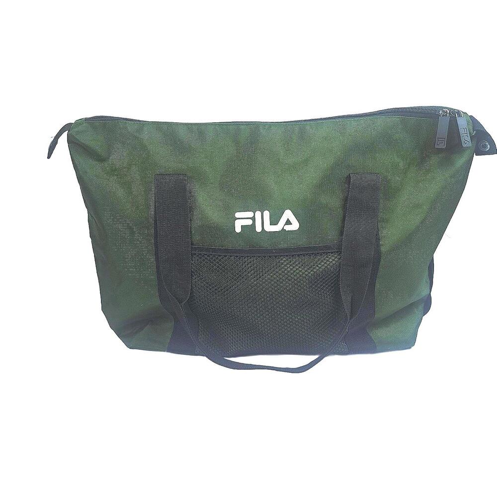 Fila Green Canvas Tote Bag Gym Travel Shoulder Bag with Mesh Pocket